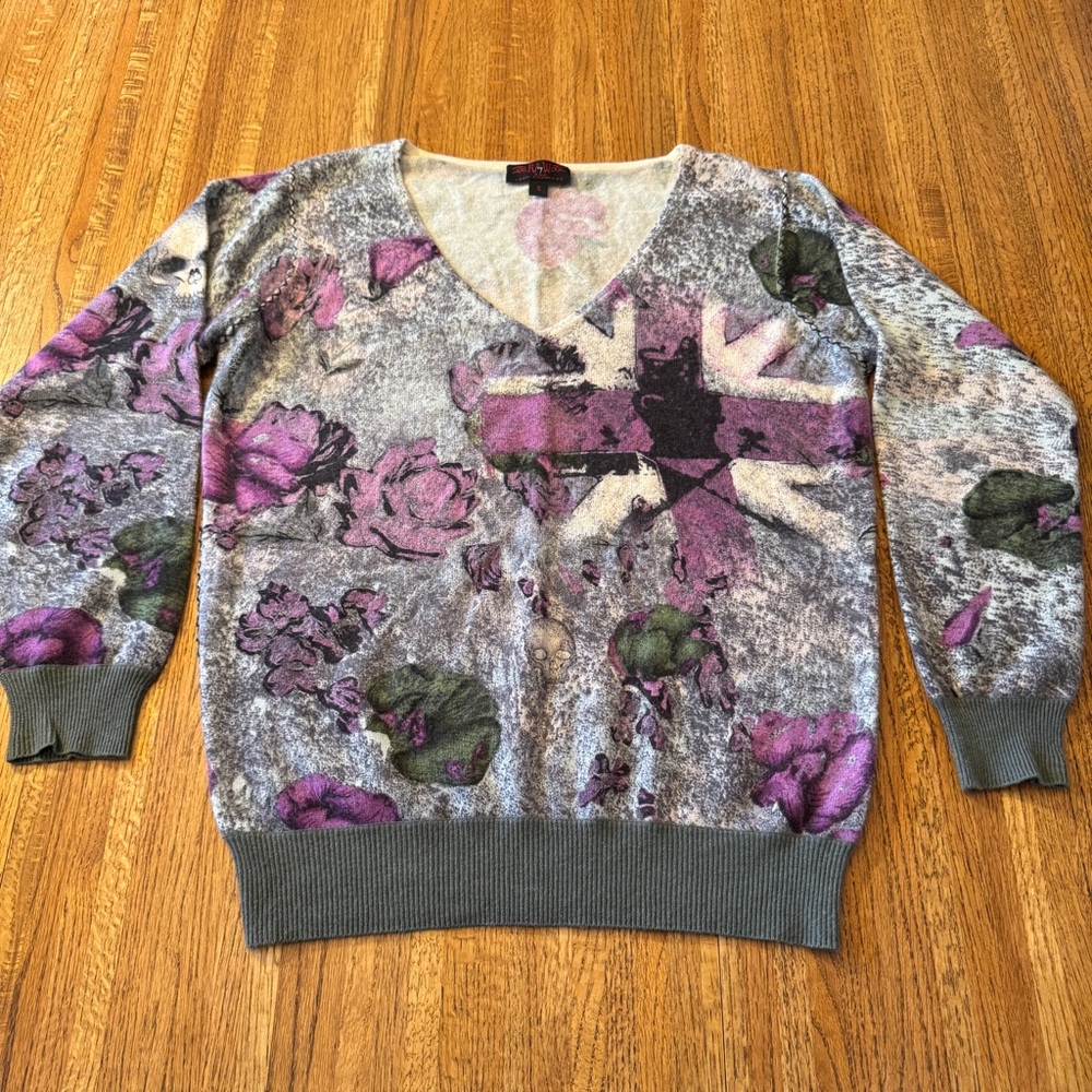 Raw 7 - 100% Cashmere Skull Floral Long Sleeve Women’s Sweater Pullover Size S